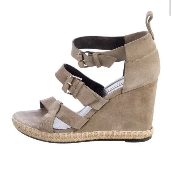 Authentic Balenciaga Gray Suede Espadrille Strappy Wedge Sandals Size EU 41 - Picture 3 of 7